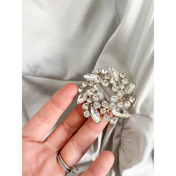 Retrofete | Drisana Silk Satin Ruched Dress | Silver | Size XS - Picture 7 of 12